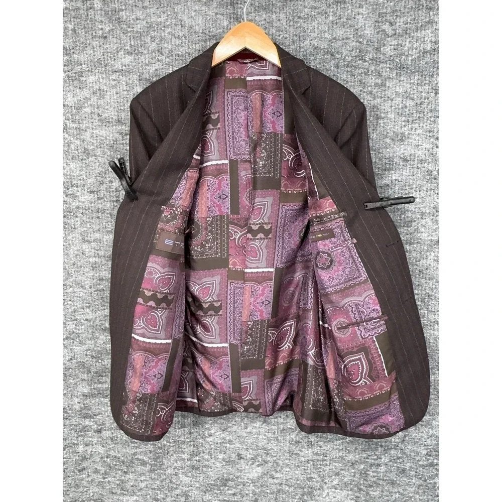 Etro Blazer Mens IT 48 Brown Wool Stripe Sport Coat Jacket Silk Lining Italy